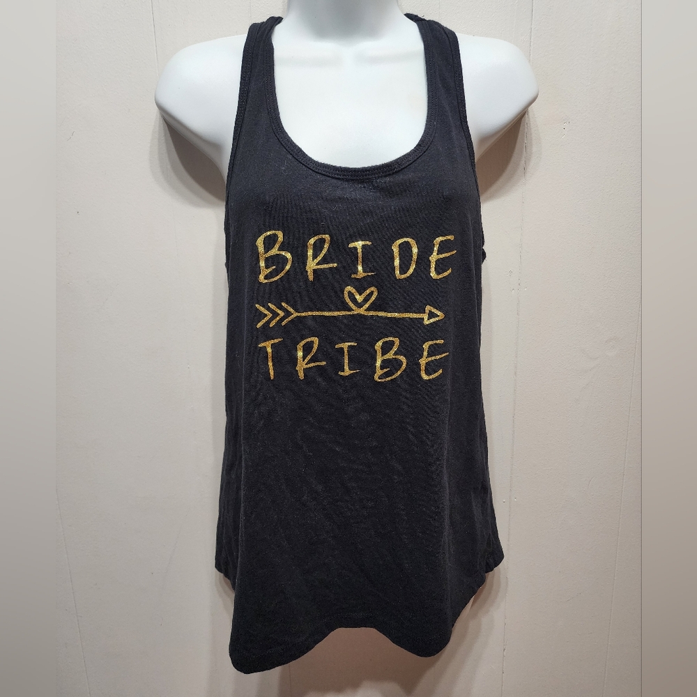 Bride Tribe Tank Top Large Black Gold Racerback Casual Wedding Bridesmaid B866